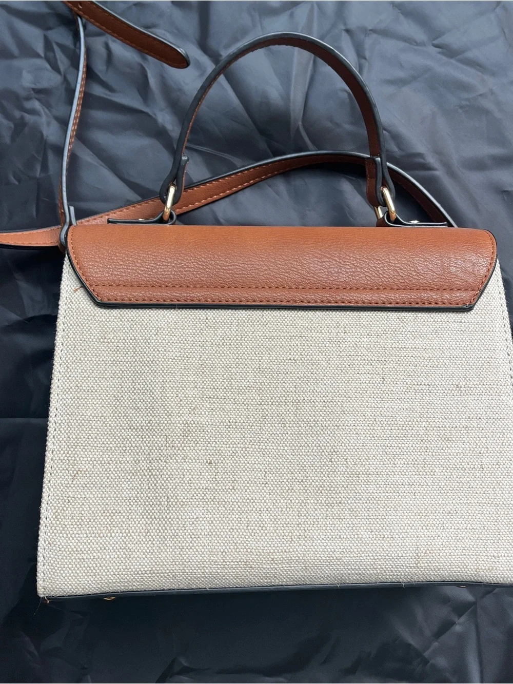 Dune London Canvas Brown Leather Top Handle Satchel Crossbody Bag